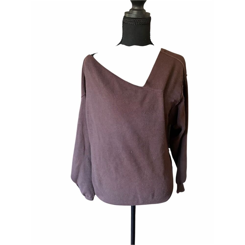 Asymmetric Off-Shoulder Relaxed Sweatshirt in Chocolate Brown by Grade & Gate